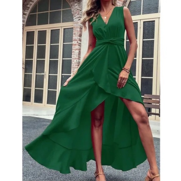 Luxurious Sleeveless High Low Ruffle Maxi Dress - Picture 12 of 14